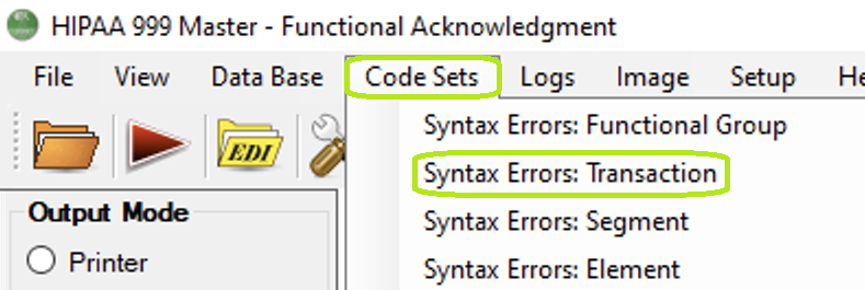 The "Syntax Errors: Transaction" option.