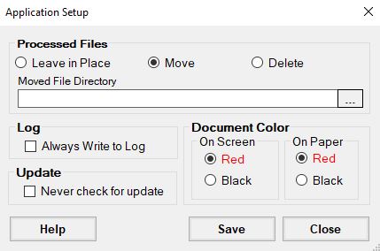 The "Application Setup" window.