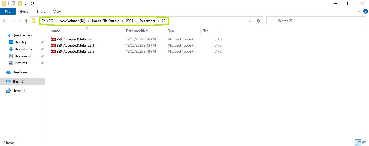 The "Image File Output" folder is where images can be found.