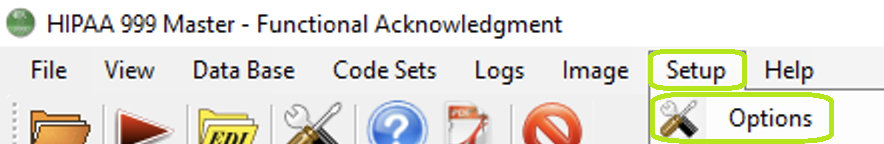 The "Setup" menu and "Options" button.