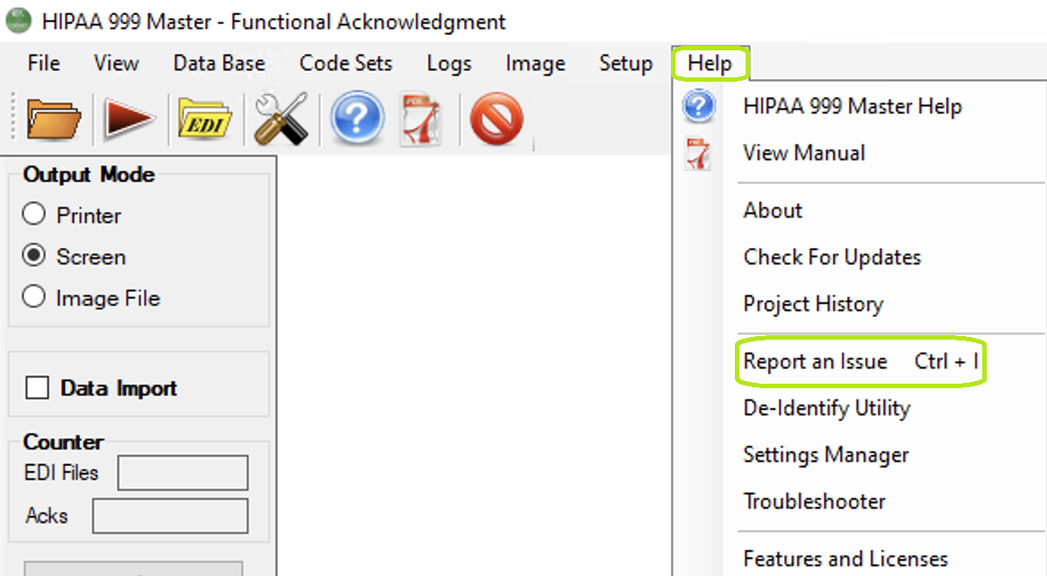 "Reporting an Issue" in main menu.