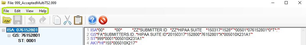 The "Tab Menu Bar" in the "EDI Editor" window.