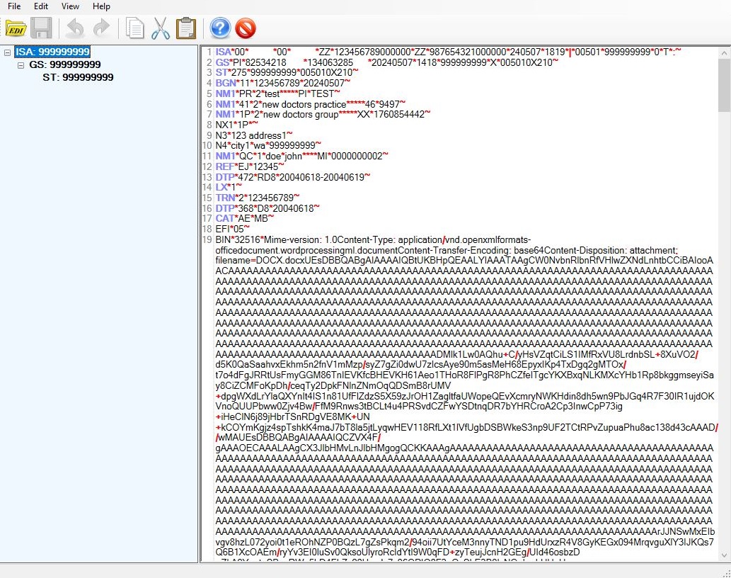 EDI data displayed in the built-in EDI Editor.