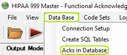 The "Acks in Database" option is under the "Data Base" tab.