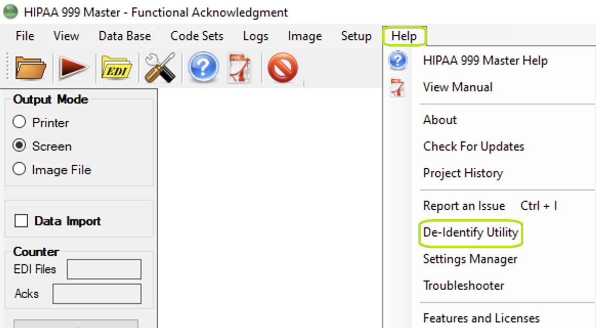 The "De-Identify Utility" menu.