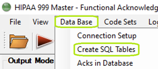 The "Create SQL Tables" menu.