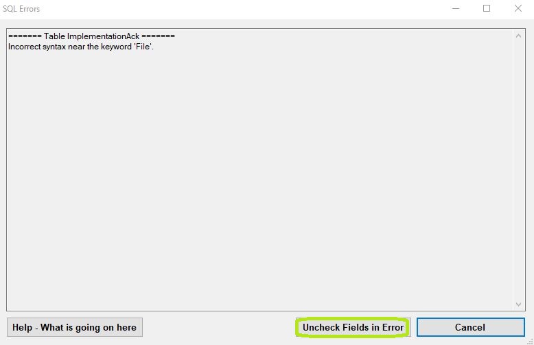 The error window.