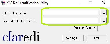 The "X12 De-Identification Utility" window.