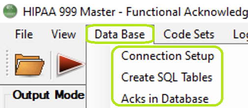 The "Data Base" tab and options in the main window.