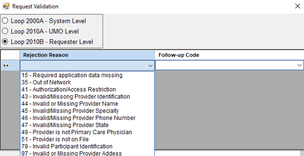 The rejection reasons on the requester level.
