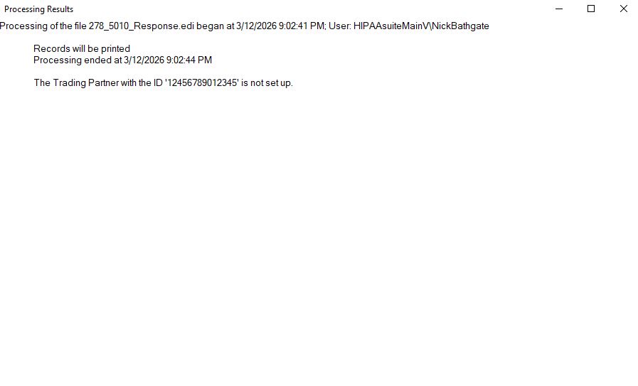 The "Processing Results" window.