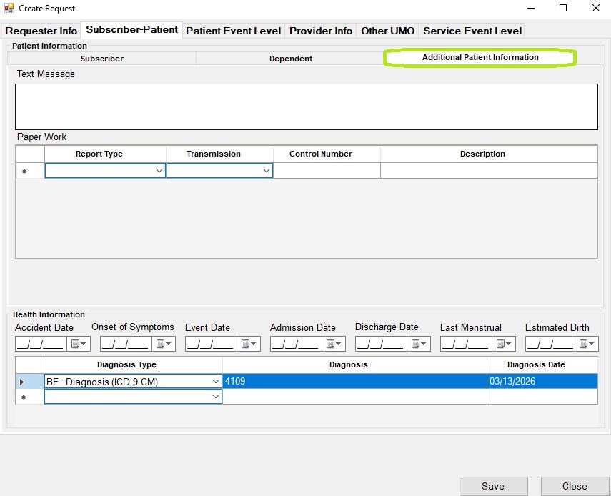 The "Additional Patient Information" section.