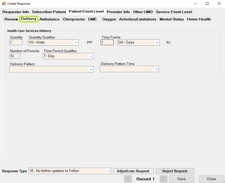 The Health Service Delivery tab.