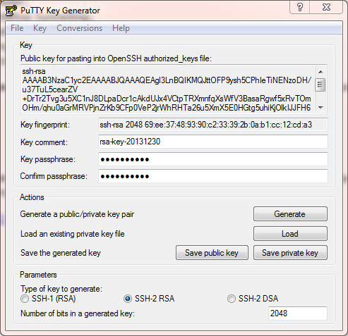 The "PuTTY Key Generator" window.