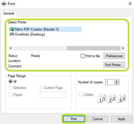 Choose your printer from the "Select Printer" box.