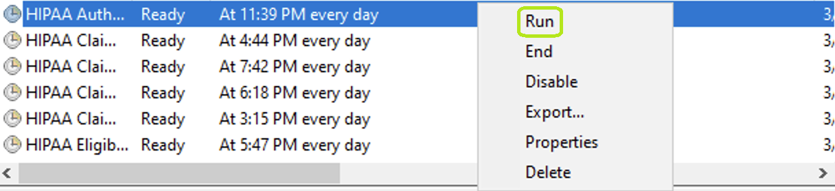 The "Run" option is under the task's drop-down menu.