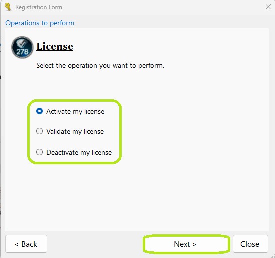 To renew your trial, select "Activate License."