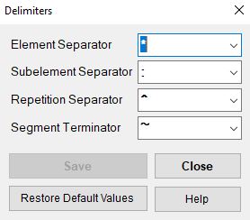 The "Delimiters Setup" window.