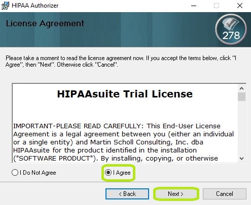 The "License Agreement" window.