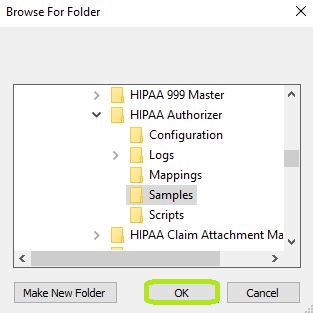 The "Browse for Folder" pop-up.