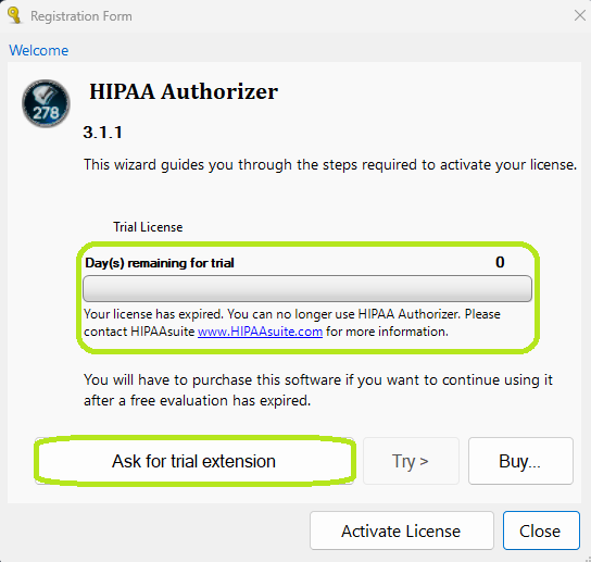 The “Registration Form” window shows an expired trial license.
