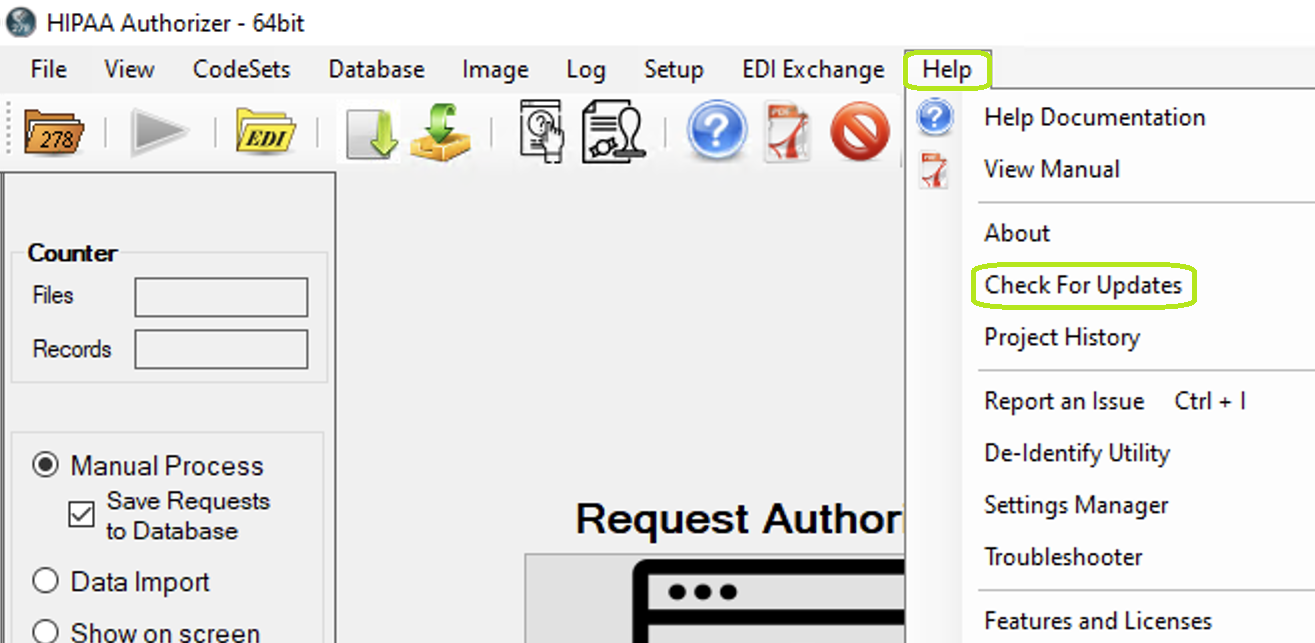 The "Check for Updates" option is under the "Help" drop-down menu.