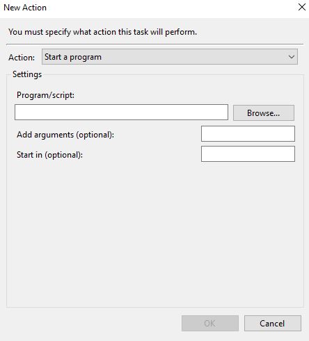 The “New Action” window.