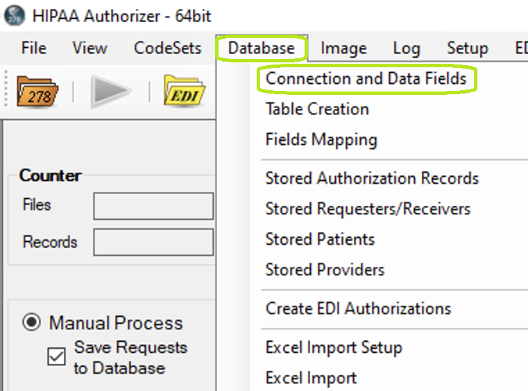 "Connection and Data Fields" option.