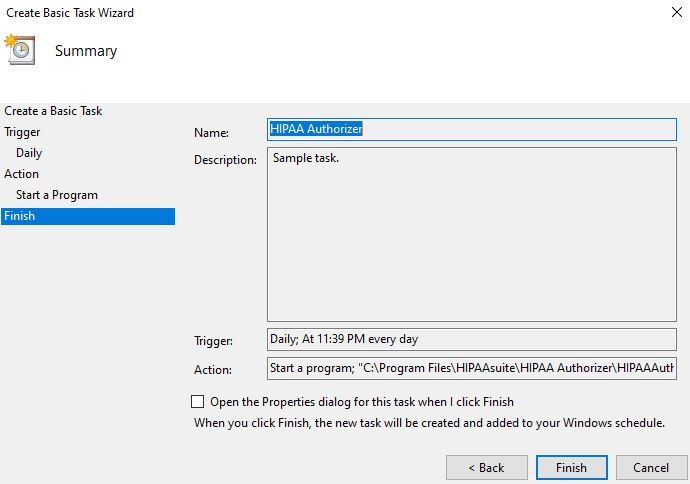 Review your settings in the "Finish" step.