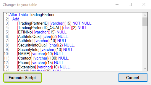 The "Changes to your table" window will show if there are missing or altered fields.