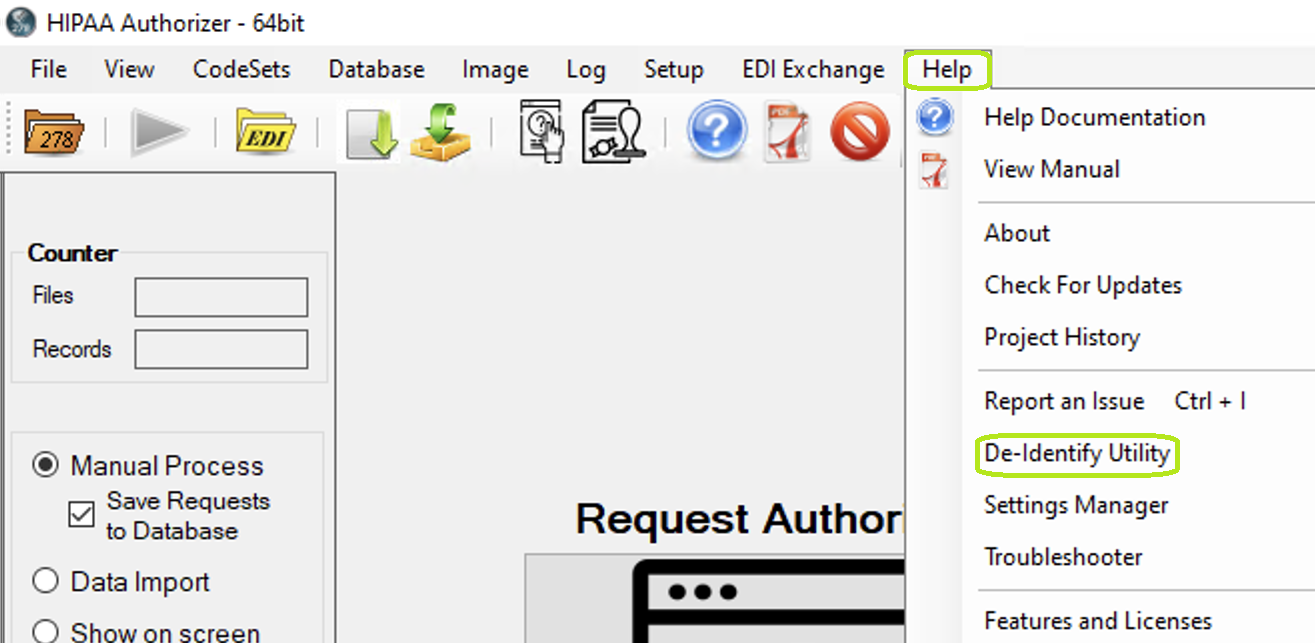 The "De-Identify Utility" menu.