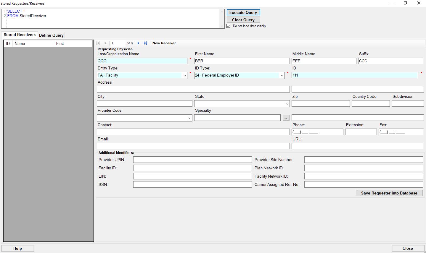 "Stored Authorization Requesters/Receivesr" window.