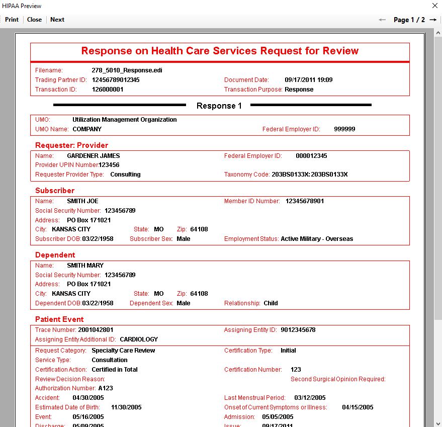 Response example.