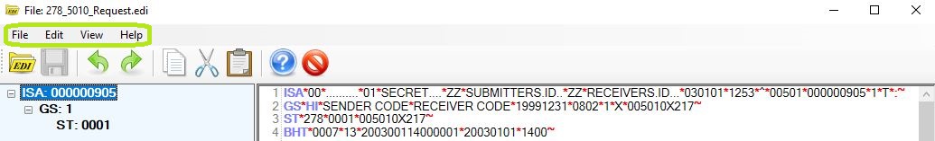The "Tab Menu Bar" in the "EDI Editor" window.