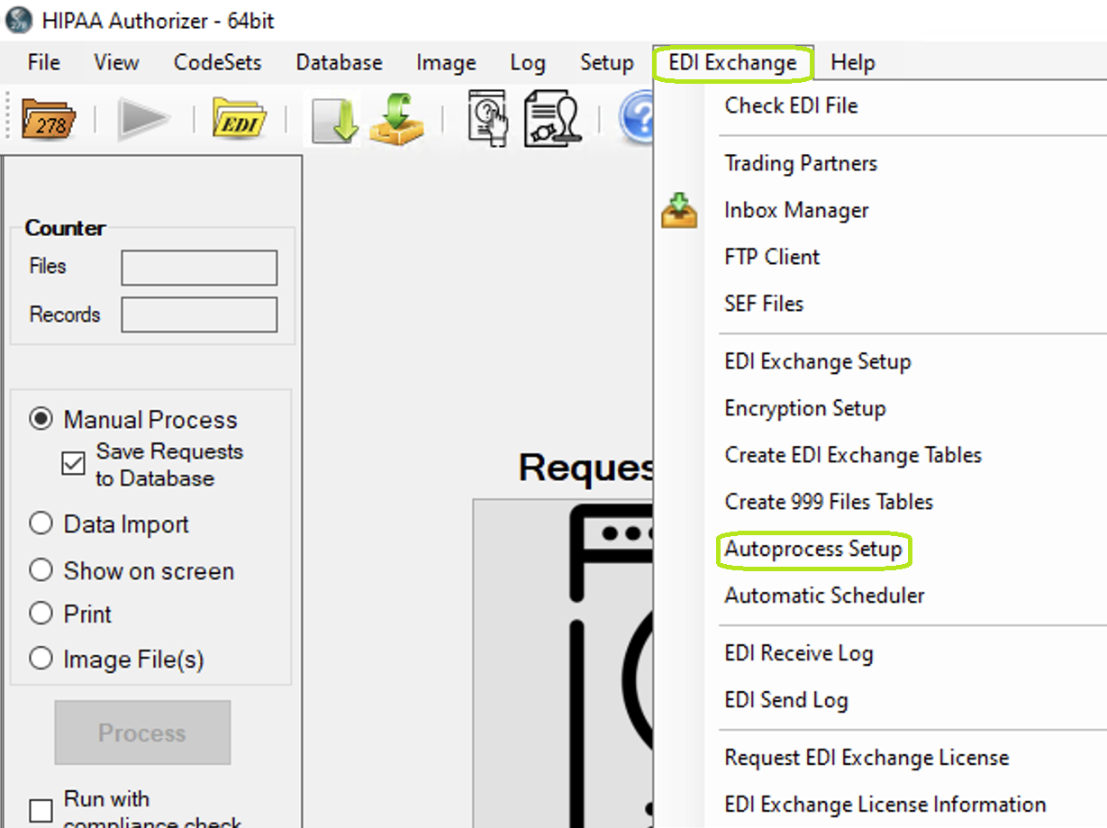 "Autoprocess Setup" option in the "EDI Exchange" menu.