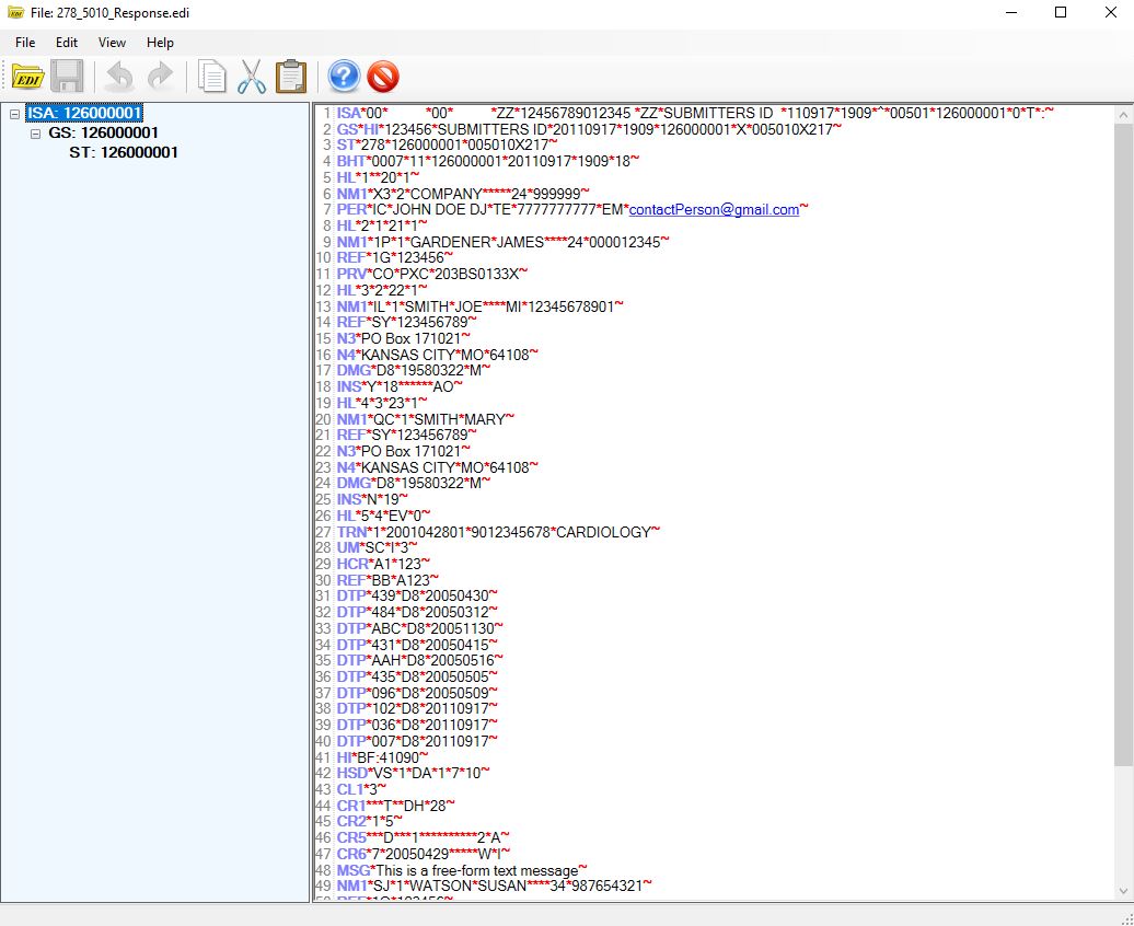 Displaying the 278 response file.