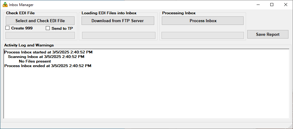 The processing results will show in the “Activity Log and Warnings information” box.