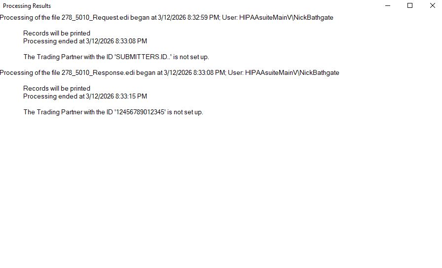 The "Processing Results" window.