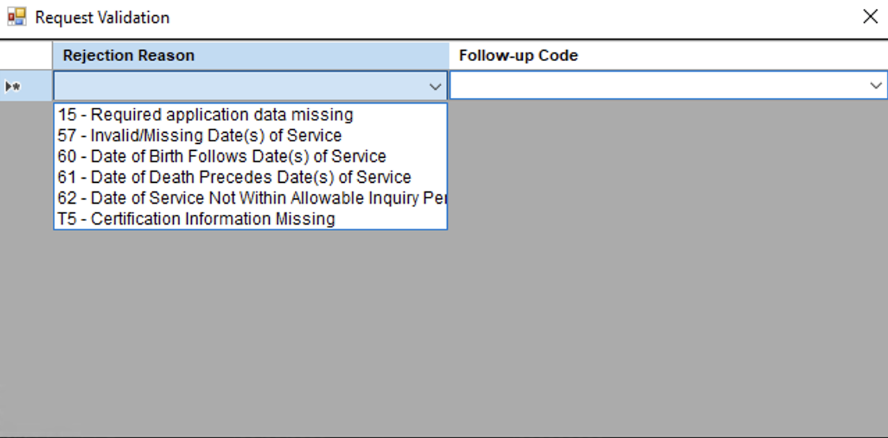 The list of reject reasons on the service line level.