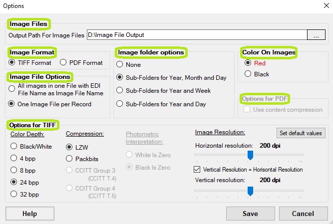 The "Image File Options" window.