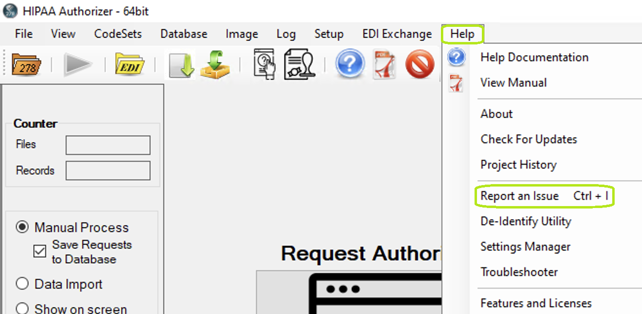 "Reporting an Issue" in main menu.