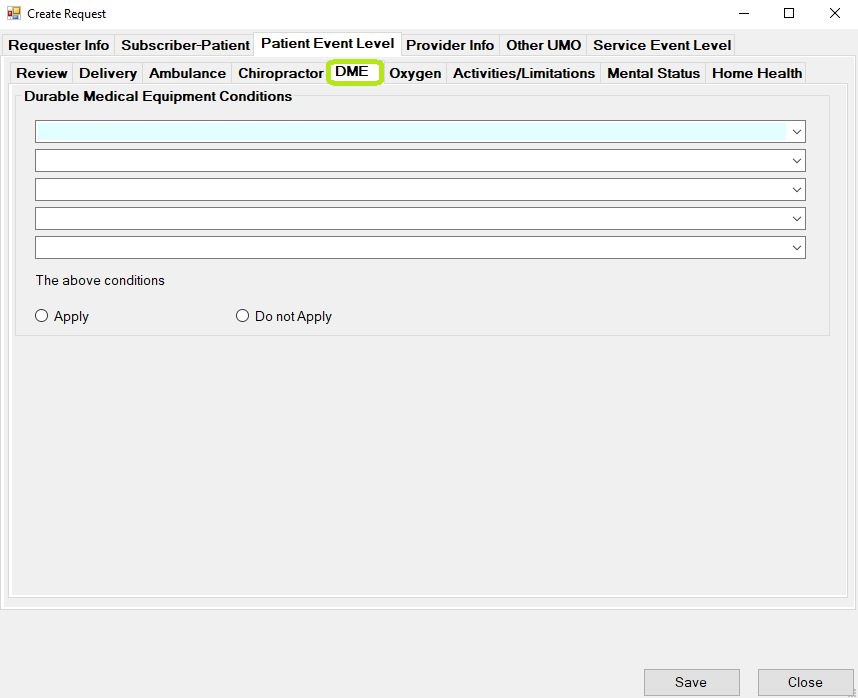 The "DME" tab.
