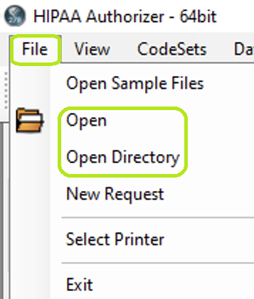 In the "File" tab menu, you can select if you want to open a file or directory.
