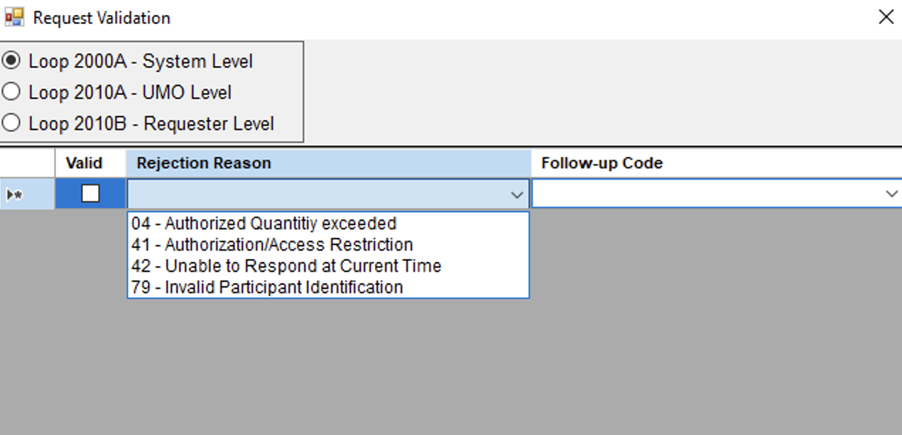 The list of reject reasons on the service provider level.