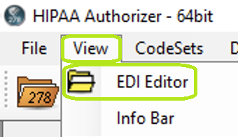 The "EDI Editor" option is under the "View" tab.