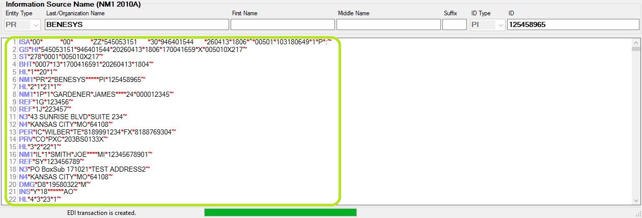 The EDI file content displayed.
