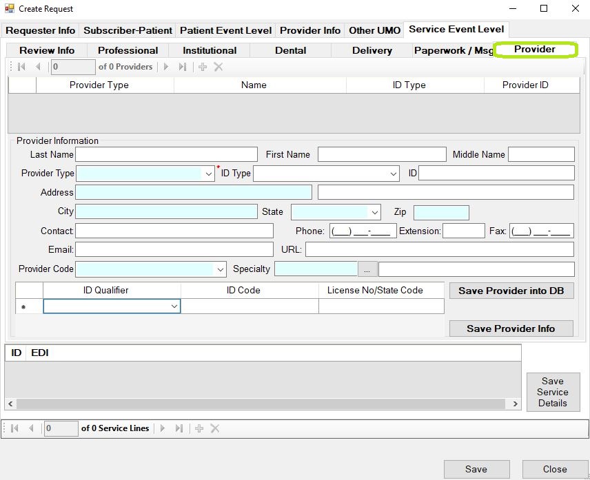 The "Provider" screen.