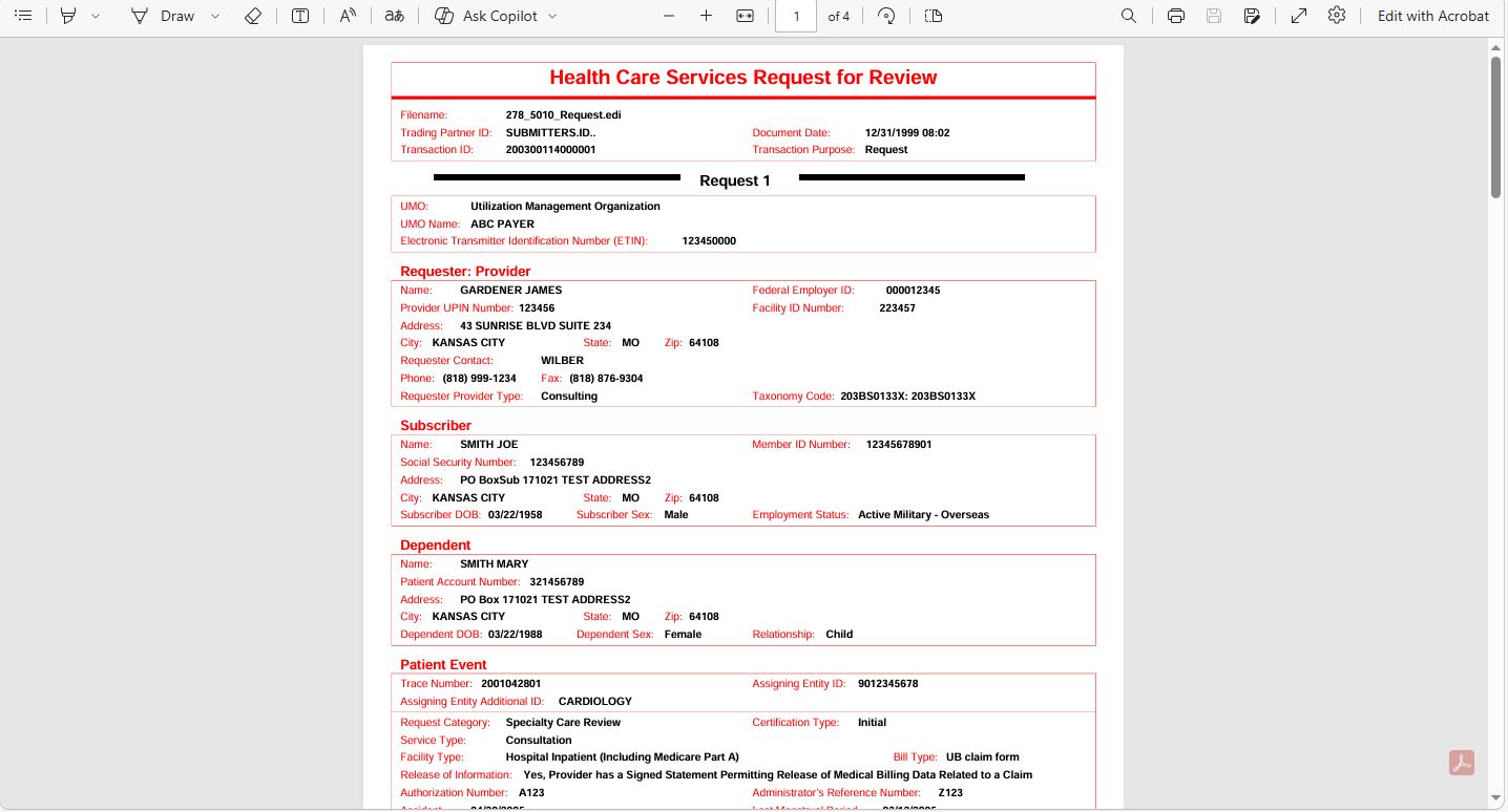 View of a PDF request file.