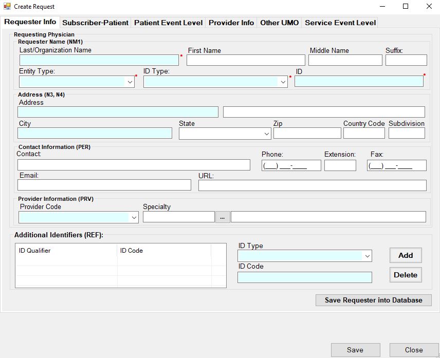 The "Create Authorization Request" window.