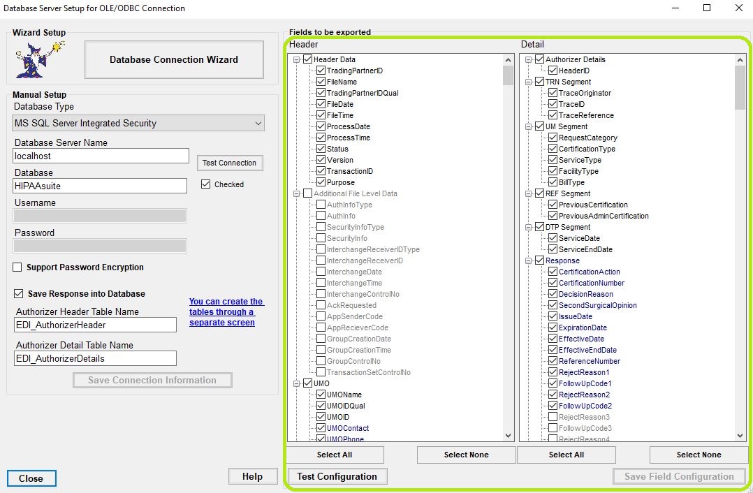 Choose the fields to include in your database tables.